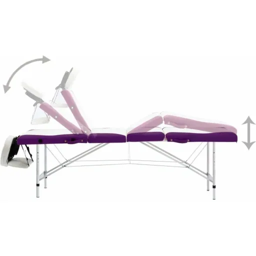 Klappbarer Massagetisch 4 Zonen Aluminium weiß und lila