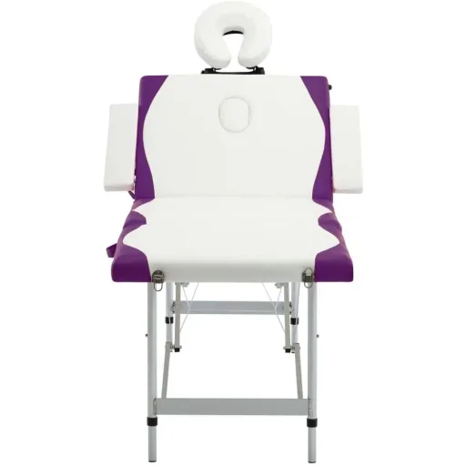 Klappbarer Massagetisch 4 Zonen Aluminium weiß und lila
