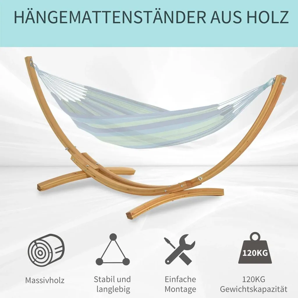 Hängemattengestell für Hängematte Hängemattenständer mit Zugseil Garten Strand Kiefer 325 x 120 x 118 cm bis 220 kg