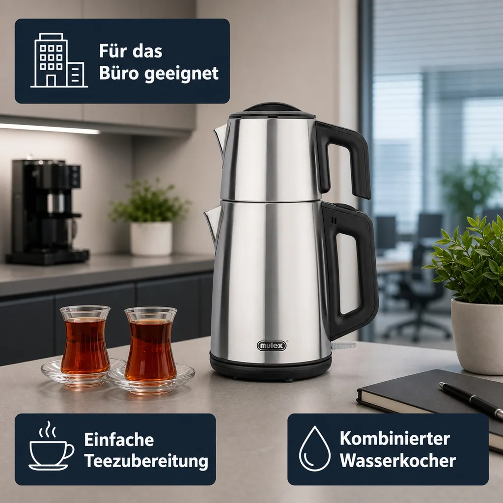 Wasserkocher, Samowar mit Teekocher, Russischer Teekessel Elektrisch - Mulex, Tee-Express, Edelstahl, 2L
