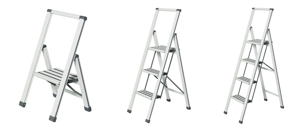 Alu-Design Klapptrittleiter 3-stufig Weiß, rutschfeste Haushaltsleiter, Sicherheits-Stehleiter