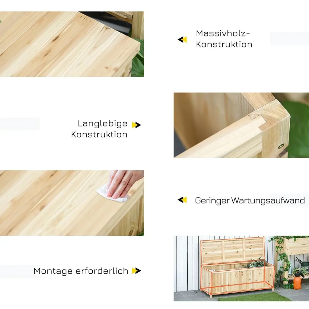 Gartenbank mit Stauraum Truhenbank Sitzbank 2-Sitzer 250 kg Belastbarkeit Natur Tanneholz 115 x 45 x 75 cm