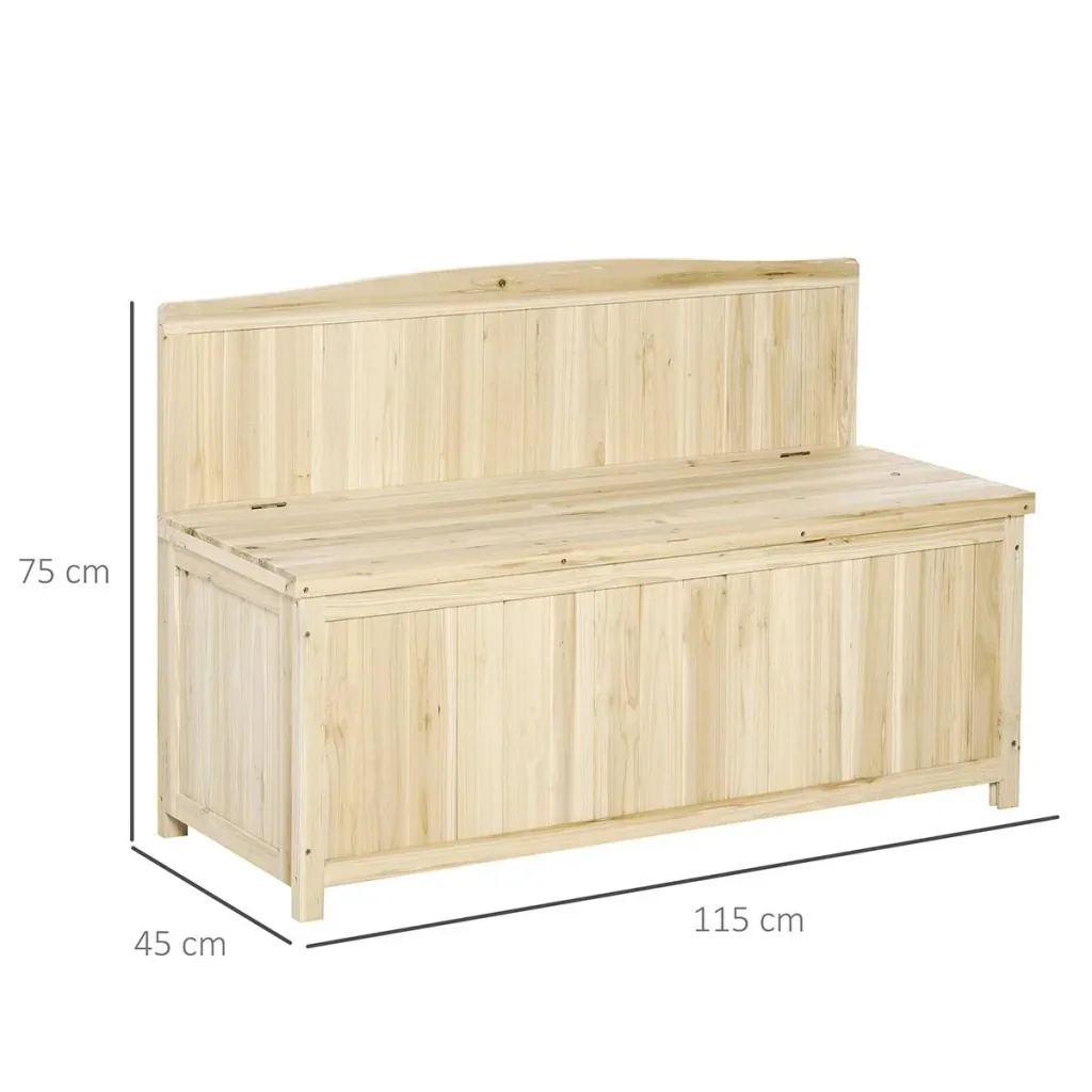 Gartenbank mit Stauraum Truhenbank Sitzbank 2-Sitzer 250 kg Belastbarkeit Natur Tanneholz 115 x 45 x 75 cm
