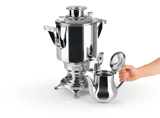 Samowar mit Teekocher, Russischer Teekessel Elektrisch - Romanov III, mit Dispenser, Edelstahl, 5L