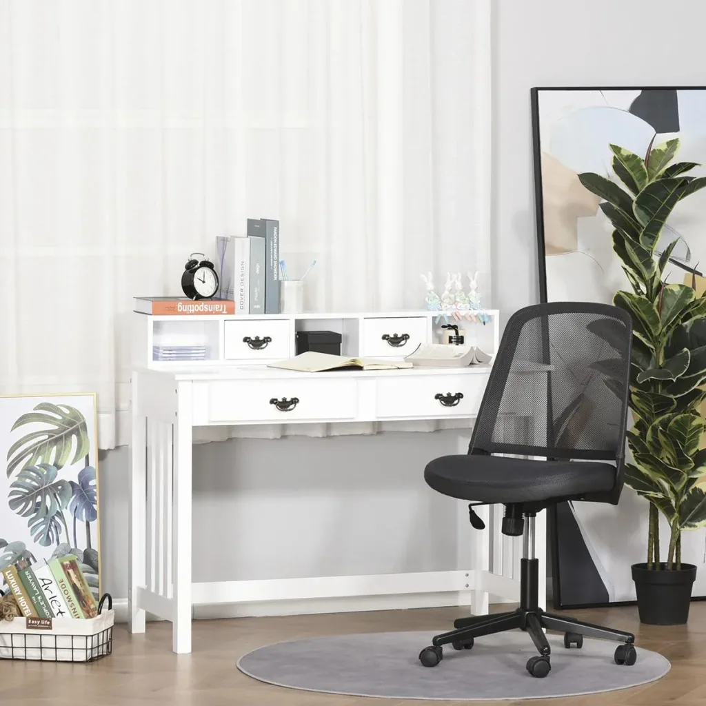 Schreibtisch mit abnehmbarem Regal 2 Schubladen Breite Tischplatte für Arbeitszimmer Büro und Wohheim Weiß