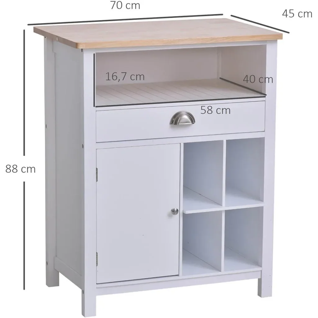 Küchenschrank Beistellschrank Kommode Schrank Sideboard Badezimmerschrank mit Schublade und Weinregal Weiß, 70 x 45 x 88