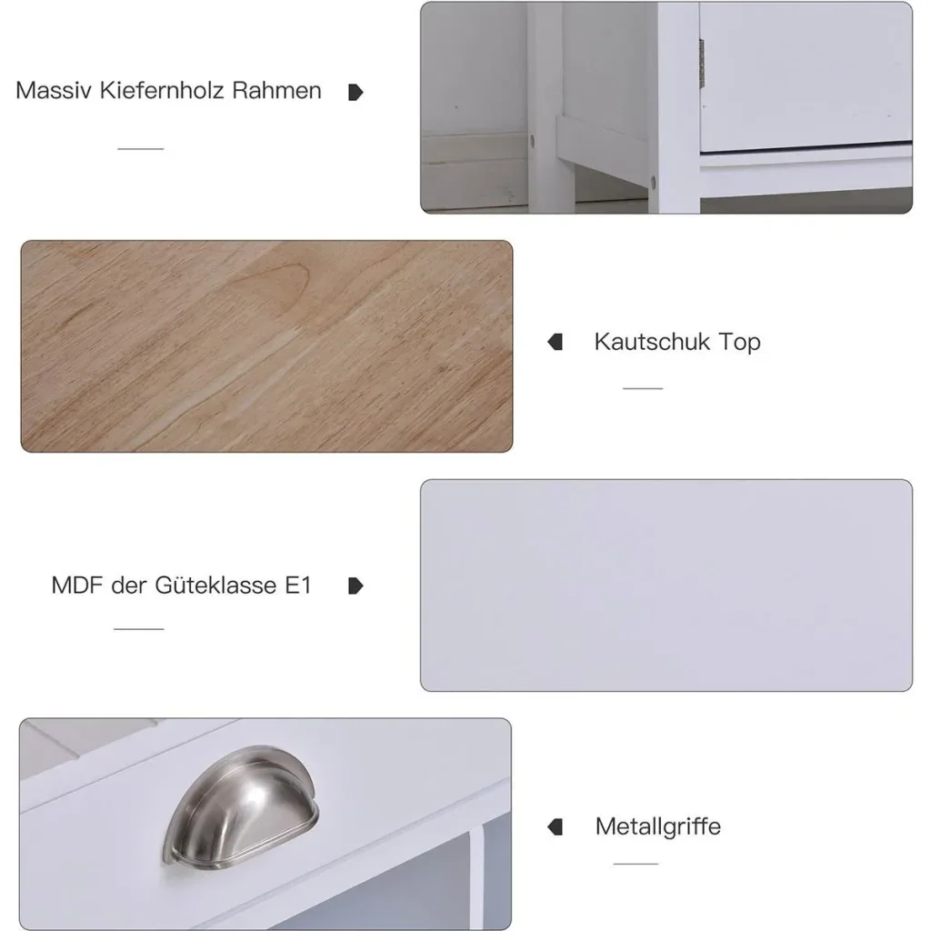 Küchenschrank Beistellschrank Kommode Schrank Sideboard Badezimmerschrank mit Schublade und Weinregal Weiß, 70 x 45 x 88