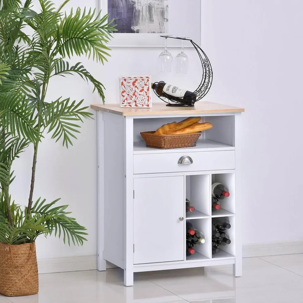 Küchenschrank Beistellschrank Kommode Schrank Sideboard Badezimmerschrank mit Schublade und Weinregal Weiß, 70 x 45 x 88