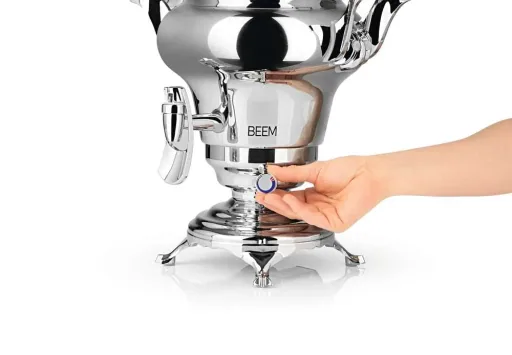Samowar mit Teekocher, Russischer Teekessel Elektrisch - Rebecca III, mit Dispenser, Edelstahl, 5L