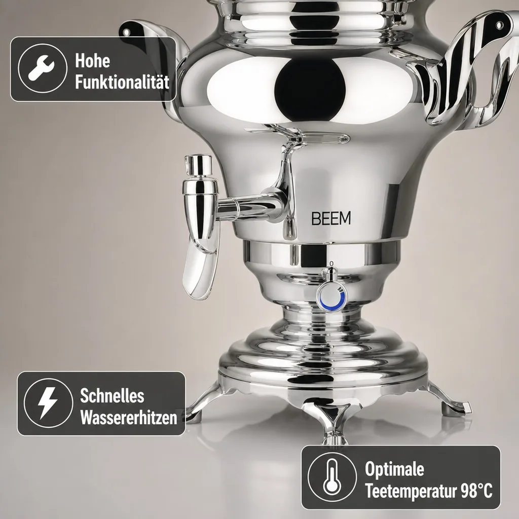 Samowar mit Teekocher, Russischer Teekessel Elektrisch - Rebecca III, mit Dispenser, Edelstahl, 5L