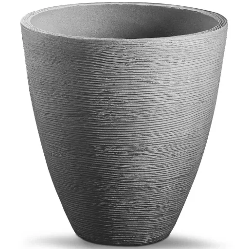 Blumentopf grau Ø40cm mit Rillenstruktur