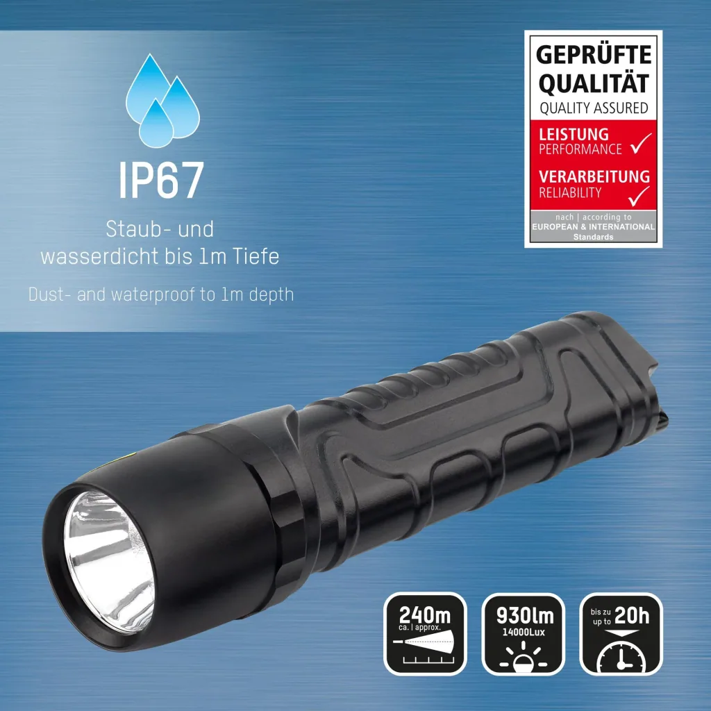 LED Taschenlampe mit 10 Watt und 930 Lumen IP54