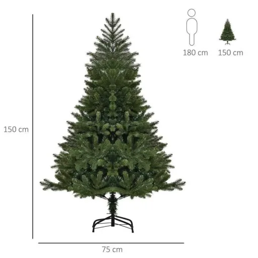 künstlicher Weihnachtsbaum 1,5 m Christbaum Tannenbaum PVC PE Metall Grün Ø75 x 150 cm
