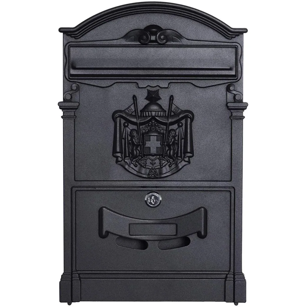 Postkasten Briefkasten abschließbar mit Schutzklappe inkl. 2 Schlüssel Aluminium Schwarz 25,5 x 8,5 x 41 cm