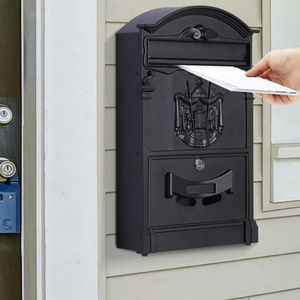 Postkasten Briefkasten abschließbar mit Schutzklappe inkl. 2 Schlüssel Aluminium Schwarz 25,5 x 8,5 x 41 cm