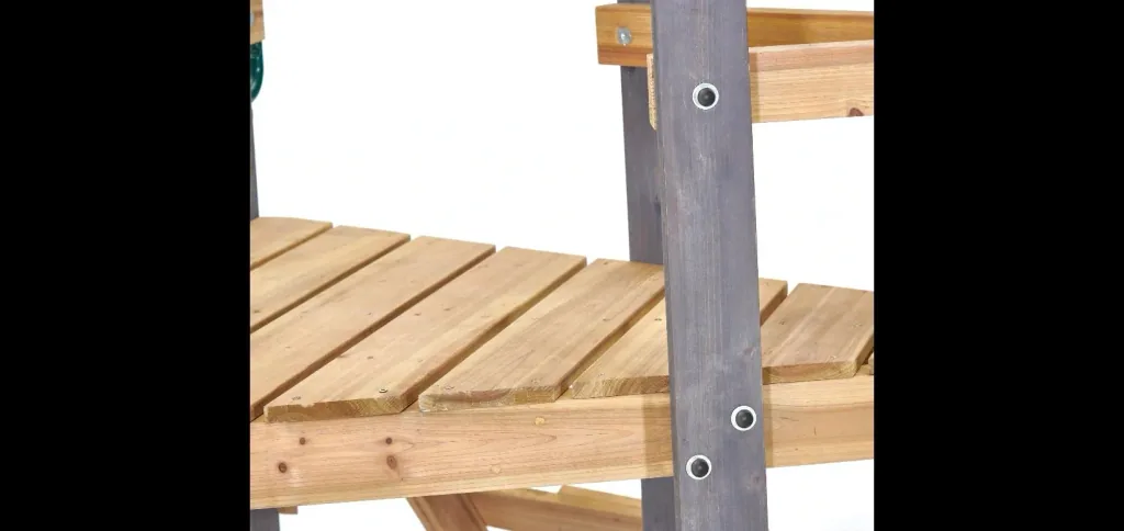 Holz Spielgerüst Barbary, Outdoor-Klettergerüst für Kinder, Doppelschaukel, Rutsche, Leiter, Sandkasten, anthrazit