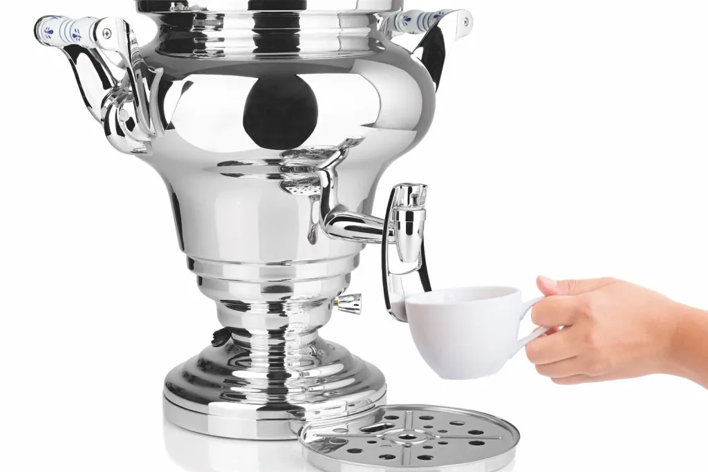 Samowar mit Teekocher, Russischer Teekessel Elektrisch - Royal, mit Dispenser, Edelstahl, 15L