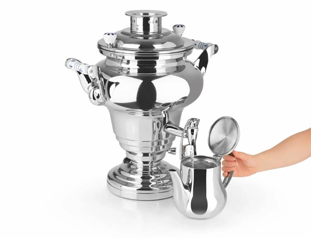 Samowar mit Teekocher, Russischer Teekessel Elektrisch - Royal, mit Dispenser, Edelstahl, 15L