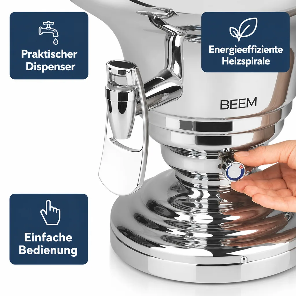 Samowar mit Teekocher, Russischer Teekessel Elektrisch - Royal, mit Dispenser, Edelstahl, 15L