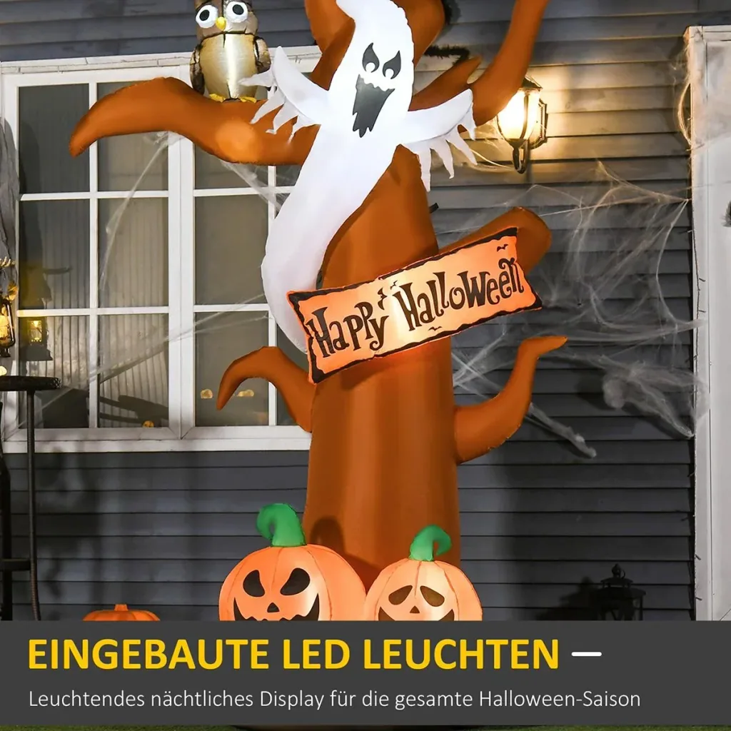 Aufblasbarer Halloween Baum Kürbis Deko Figur Luftfigur mit LED Beleuchtung Polyester Braun 156 x 107 x 274 cm