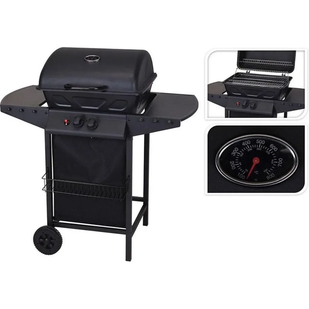 Vargan Gasgrill mit Piezo - 2 Brenner - Grillfläche 48,5 x 37,5 cm - Edelstahl - schwarz