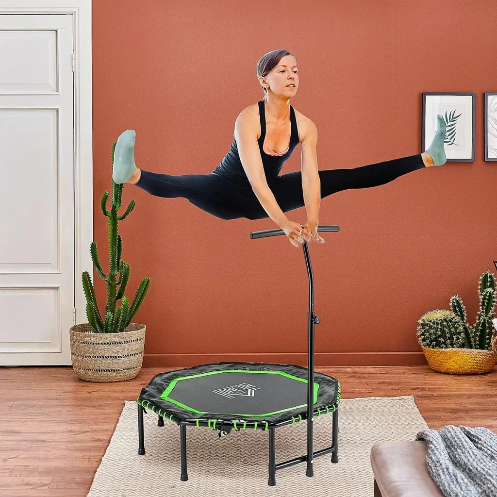 Fitness-Trampolin mit verstellbarem Griff klappbar Trampolin für Kinder und Erwachsene Gartentrampolin Stahl Grün+Schwar