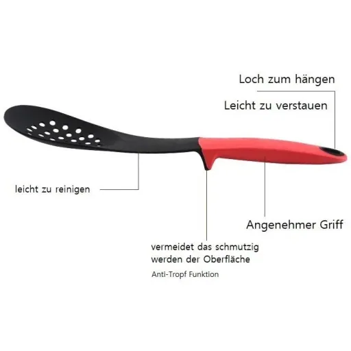 7-teiliges Küchenutensilien-Set - Rot - Servierlöffel, Spatel, Spaghettilöffel, Schöpfkelle, Spatel, Schaumlöffel