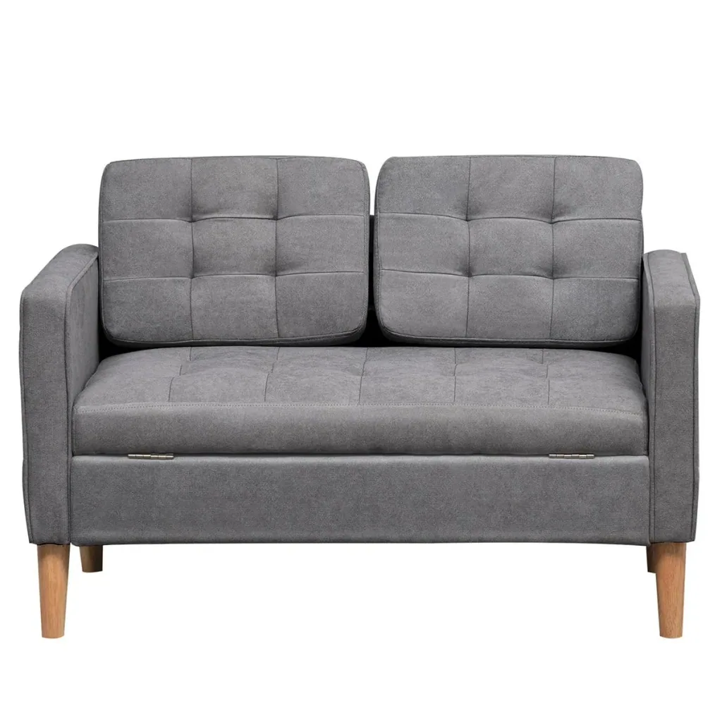 2-Sitzer Sofa Stoffsofa Doppelsofa abnehmbar mit Kissen Gummiholz Baumwoll Grau 117 x 62 x 78 cm
