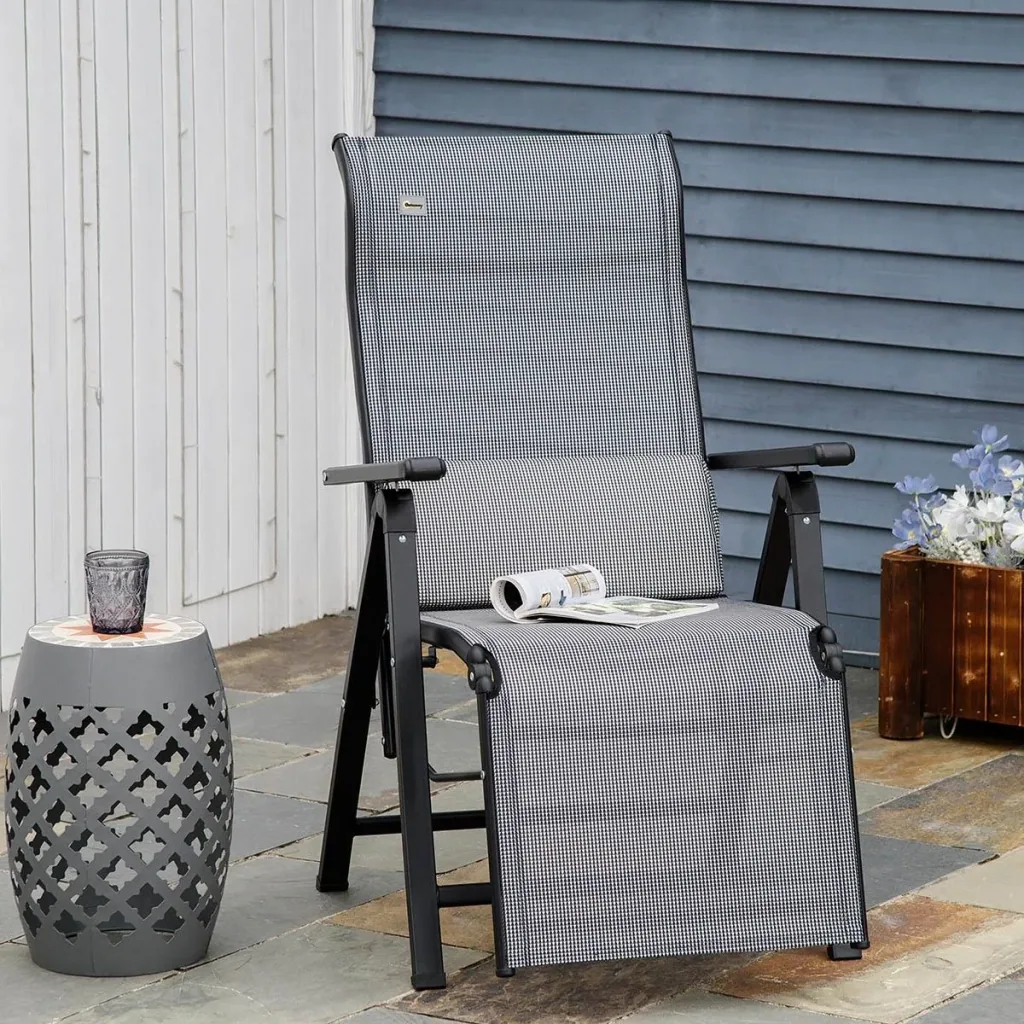 Gartenliege 9 Positionen verstellbar Textilene Stahl Schwarz+Grau 70 x 65 x 111 cm