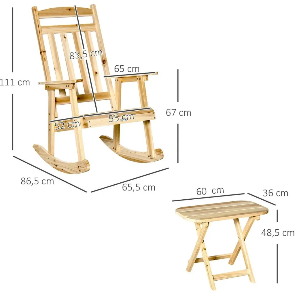 Holzschaukelstuhl mit Beistelltisch 2-teiliges Schaukelstuhlset mit Armlehnen und hoher Rückenlehne