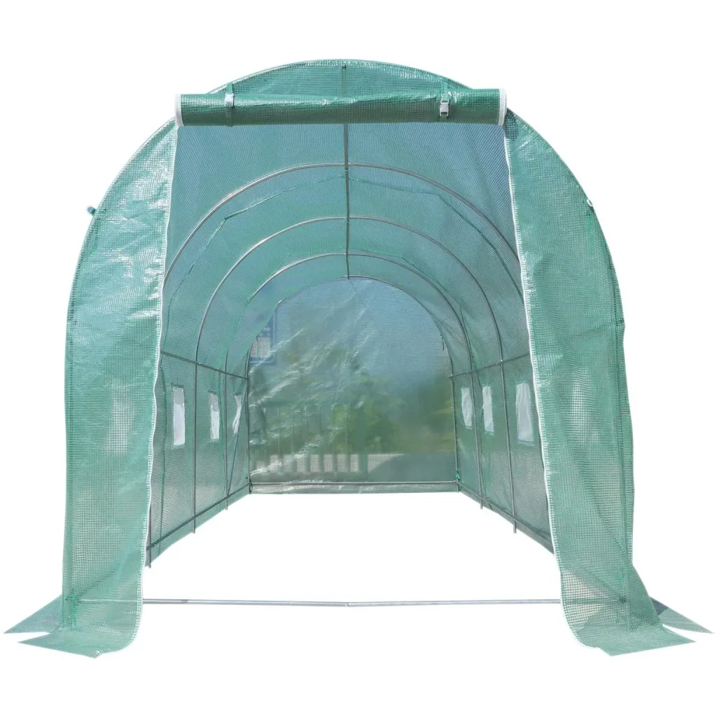 Foliengewächshaus Tomatengewächshaus Treibhaus 8 Fenster PE + Stahl Grün 500 x 200 x 210 cm