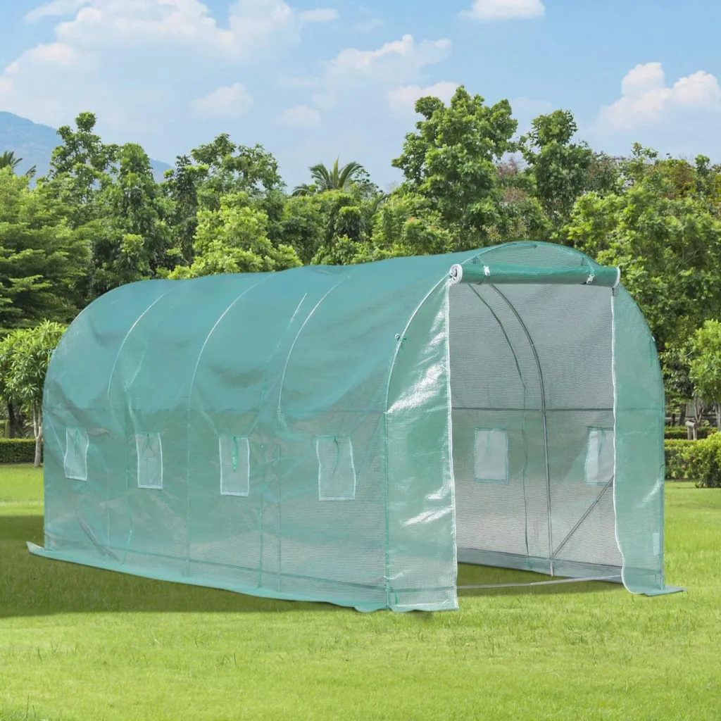 Foliengewächshaus Tomatengewächshaus Treibhaus 8 Fenster PE + Stahl Grün 500 x 200 x 210 cm