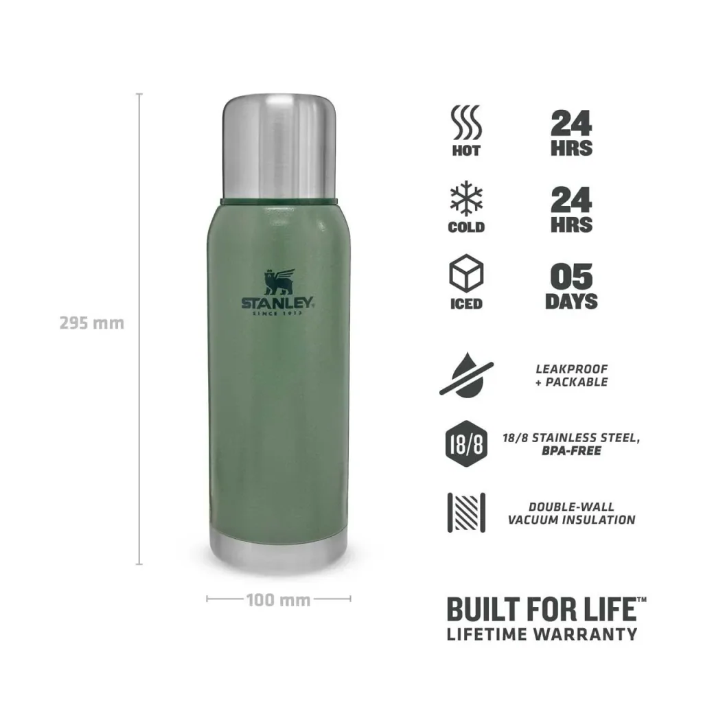 Adventure Vakuum-Flasche, 1,0 l, Edelstahl, Hammertone grün, Vakuum-Isolation, isolierter Trinkbecher