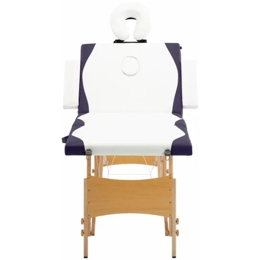 Klappbarer Massagetisch 4 Zonen Holz weiß und lila