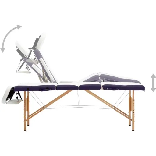 Klappbarer Massagetisch 4 Zonen Holz weiß und lila