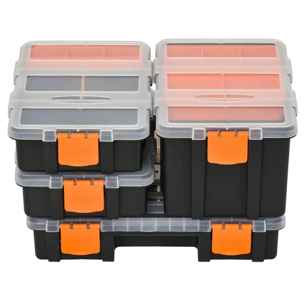 4PCS Werkzeugaufbewahrung Box Multifunktionales Werkzeugbox Sortierkasten Kleinteilemagazin Teile Kunststoff Orange+Schw