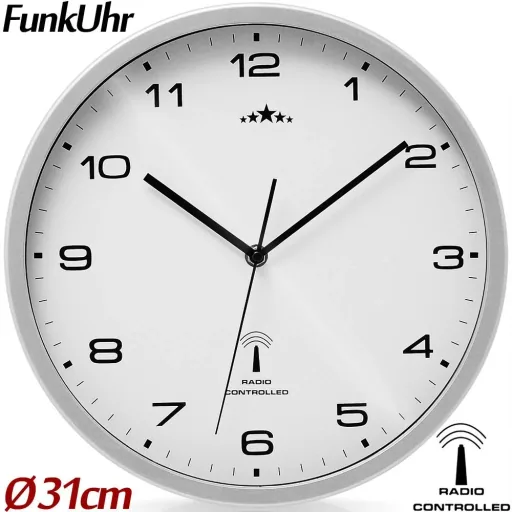 Wanduhr Radio Ø 31cm - weiß/silber