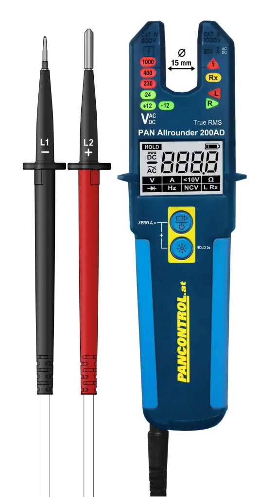 Strom- und Spannungsprüfer mit LED/LCD Anzeige, bis 1500V DC, bis 1000V AC, bis 200A AC/DC