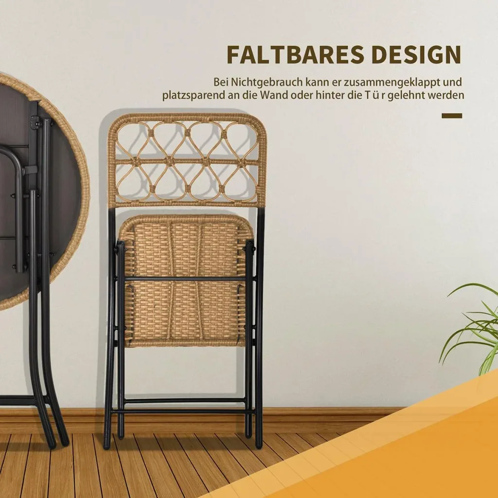3 tlg. Polyrattan Sitzgruppe Bistroset Balkonset Garnitur 2 Stühlen + Tisch Klappbar Garten Natur