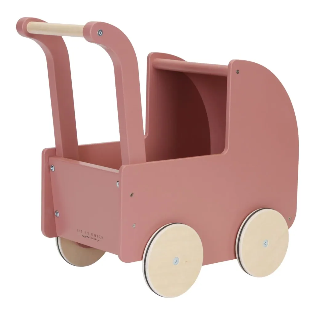 Little Dutch Puppenwagen, Puppenbuggy inkl. Stoff und Puppe: Lauflernwagen aus Holz mit Bettzeug für Puppen & Kuscheltiere
