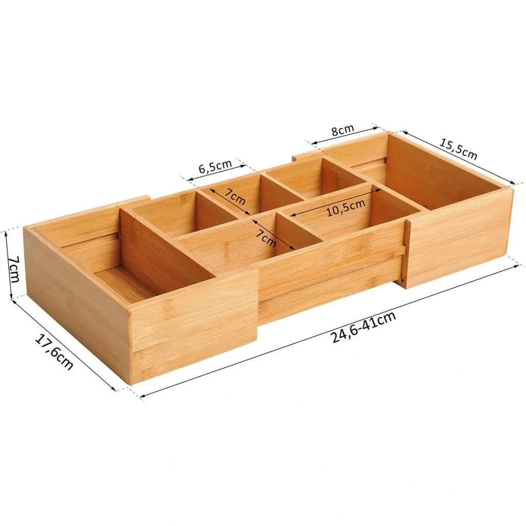 Ausziehbarer Organizer mit 5 bis 7 Fächer natur