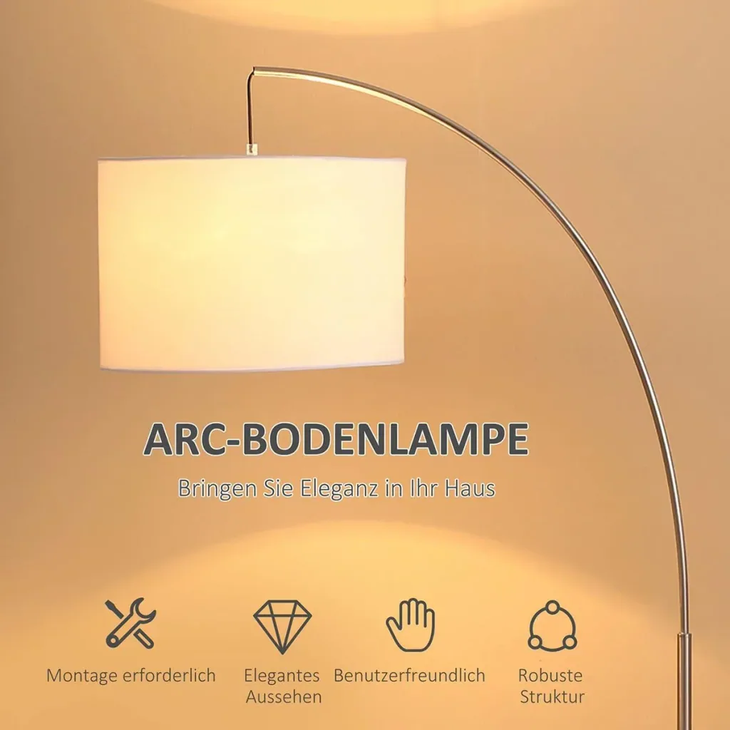 Bogenlampe Stehlampe Wohnzimmer Stehleuchte 40W moderne Bogenleuchte mit E27 Fassung Schirm für Schlafzimmer Büro elegan