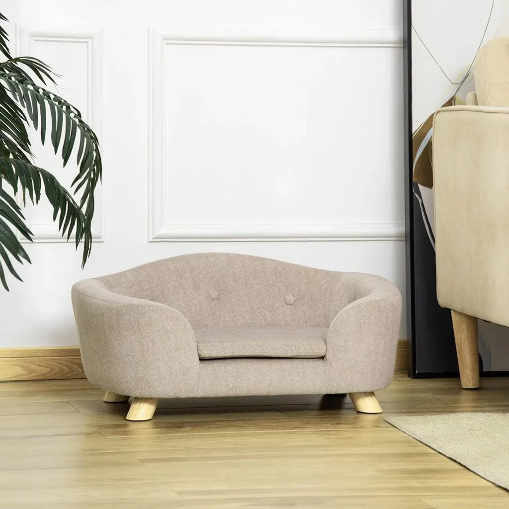 Haustiersofa Hundematte Hundebett Hundesofa Hundecouch Katzen Sofa mit Kissen Rückentasche Plüsch Schaumstoff Kiefernhol
