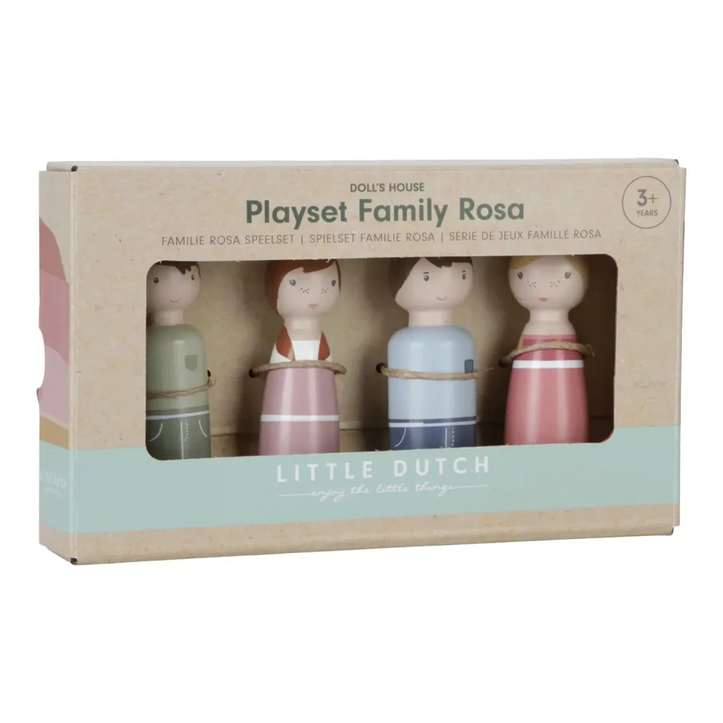 Little Dutch Puppenhaus Familie Rosa: Holzfiguren Set mit Vater, Mutter, Sohn & Tochter - Puppenstube erweitern