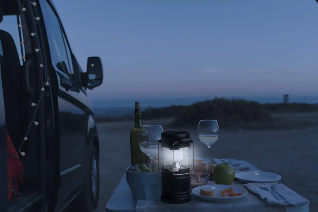 LED Campinglaterne mit Ventilator, zusammenschiebbar