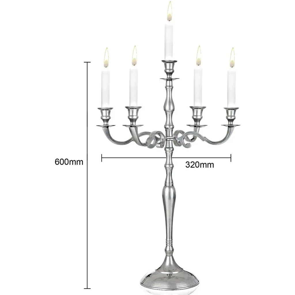 Kerzenleuchter Silber Aluminium vernickelt 60cm 5-armig