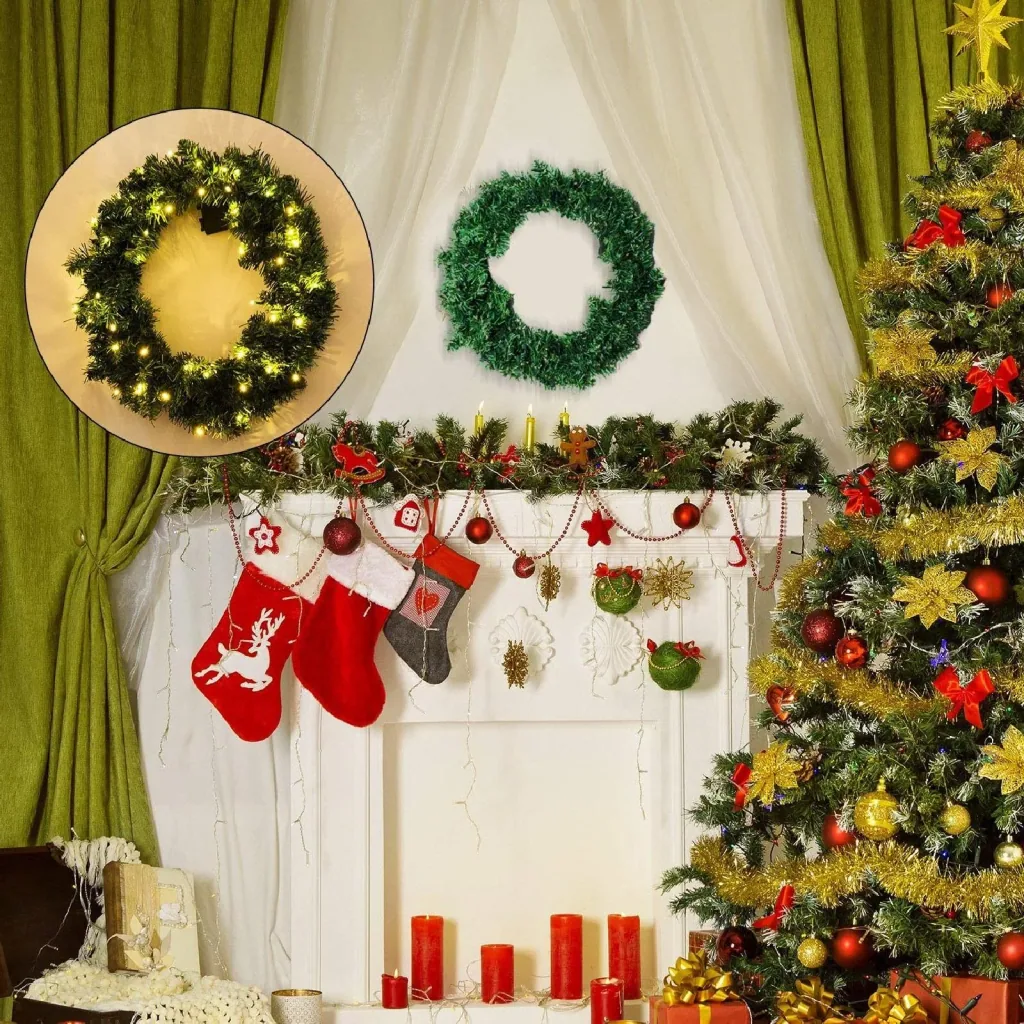 Tannenkranz Türkranz Weihnachtskranz mit LED 55cm Grün