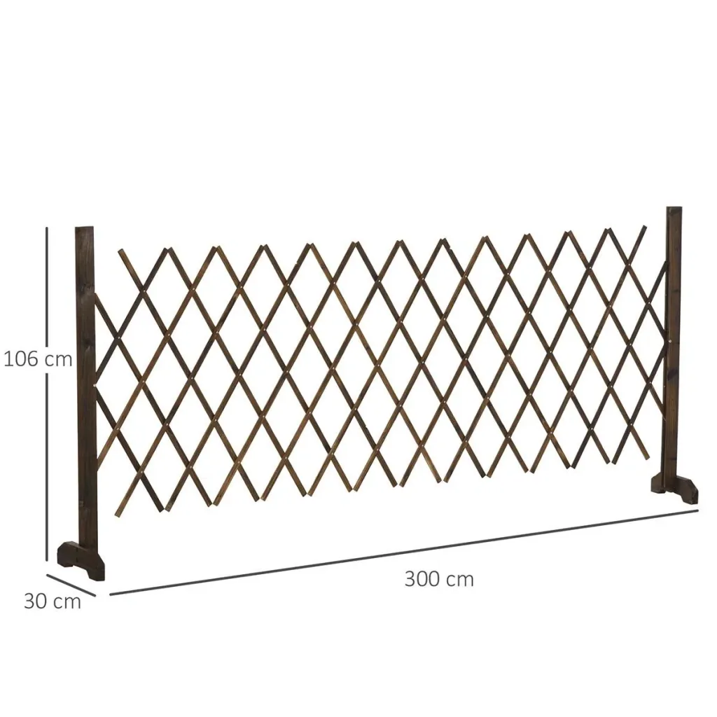 Scherengitter Absperrgitter Scherensperre ausziehbar 37-225 cm Garten Holz Verkohlt 225 x 30 x 106 cm