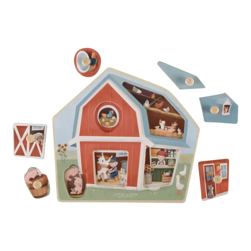 Little Dutch Holzpuzzle, Kinderpuzzle Little Farm - 6 Teile für Kleinkinder ab 1 Jahr