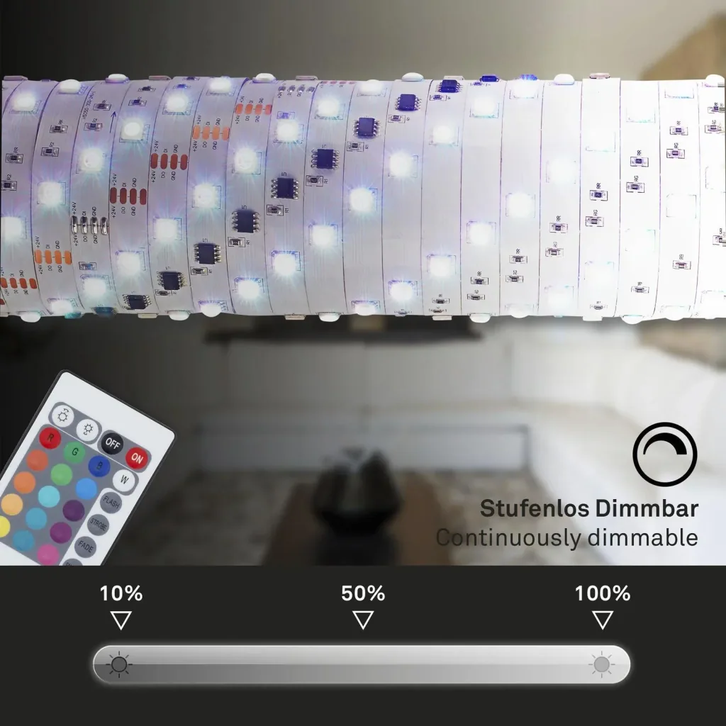RGB-LED Flexband für den Außenbereich, 5m, IP44,  150 RGB-LEDs, mit Fernbedienung, inklusive Befestigungsset